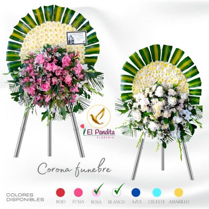 Corona funeraria elegante con rosas blancas, lirios y eucalipto plateado de 1.70 m x 1.0 m para condolencias en Moquegua – Florería El Pandita