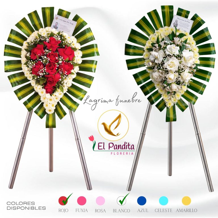 Lágrima funeraria elegante con flores naturales rojas y blancas para condolencias en Moquegua – Florería El Pandita