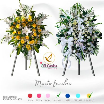 Manto funerario solemne con rosas moradas y blancas de 1.80 m para funeral en Moquegua – Florería El Pandita